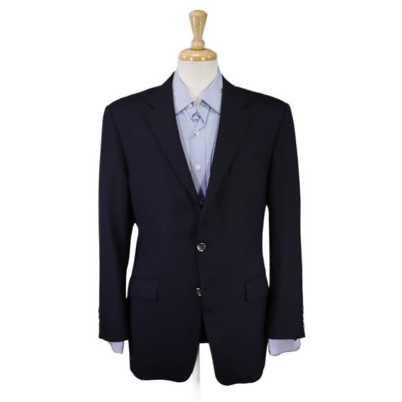 Hickey Freeman Navy Blue Blazer Metal Logo Buttons Jacket Wool 40R - Picture 1 of 8